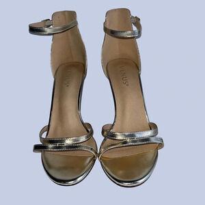 VENUS Gold Metallic Ankle Strap Heels – Stiletto Sandals Size 8